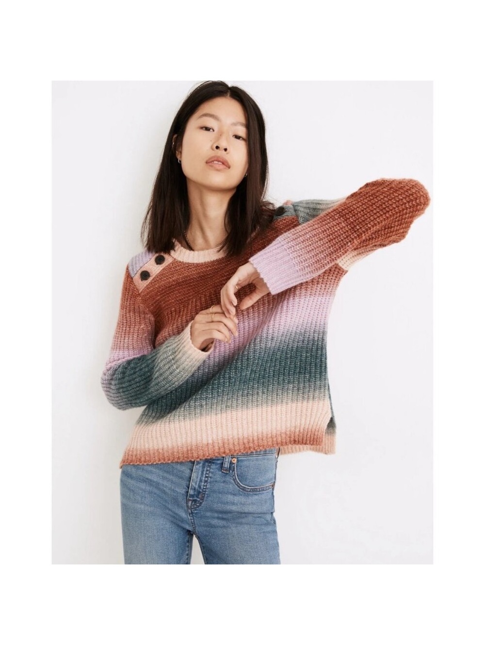 Madewell Space Dyed Button Shoulder Sweater - Size Small